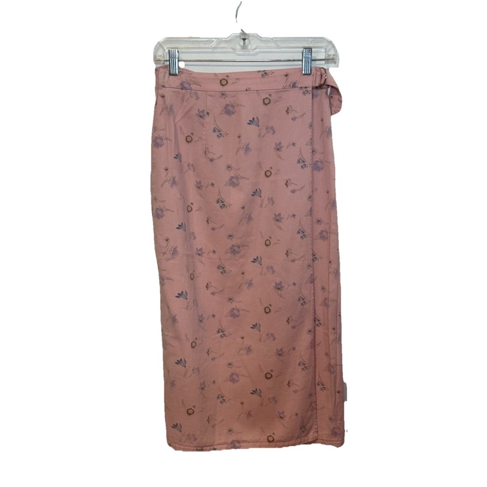 NWT Vintage 90s Paquette Pink Floral Cotton Wrap Midi Skirt Western Prairie MP
